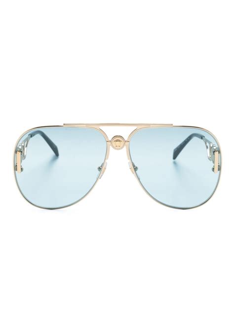 versace quadratische pilotenbrille in blass grau